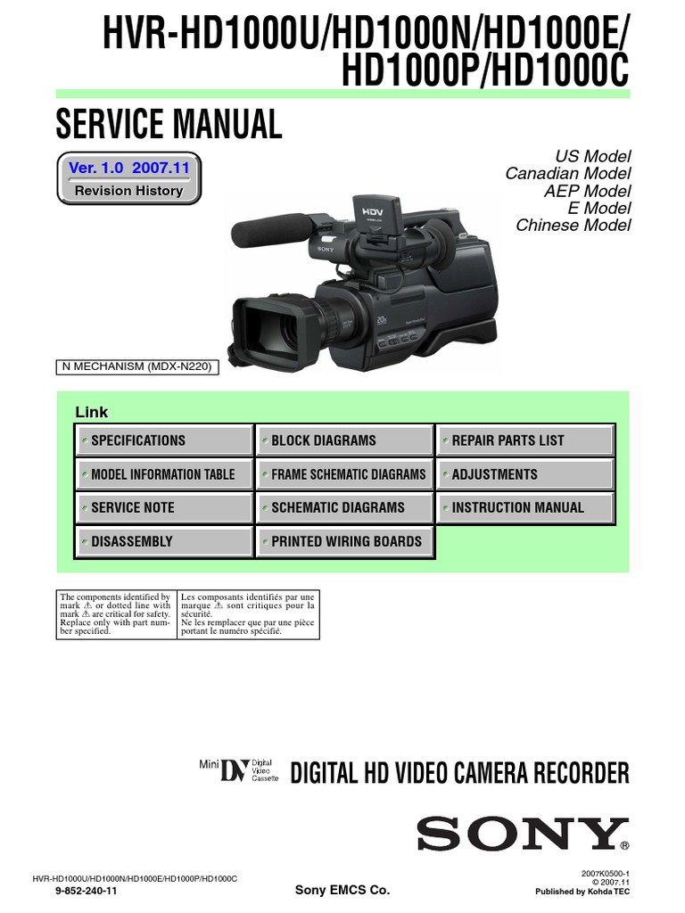 Sony HVR HD1000 V1 PDF PDF Compact Cassette Video