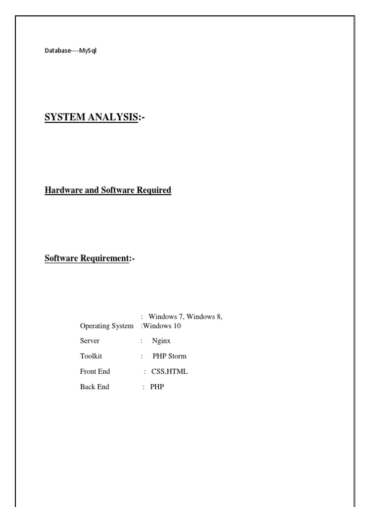 System Analysis:-: Hardware and Software Required | PDF