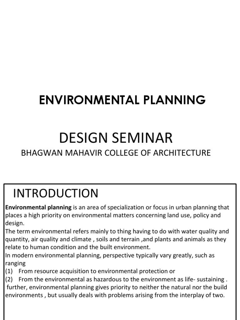 Environmental Planning PDF Natural Environment Ecology