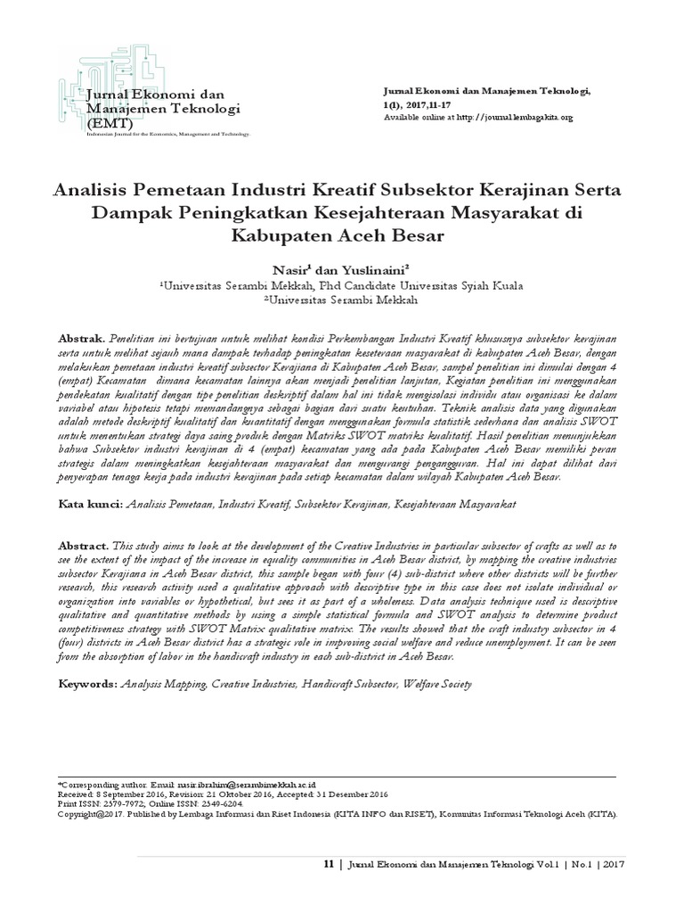 Analisis Pemetaan Industri Kreatif Subsektor Kerajinan  