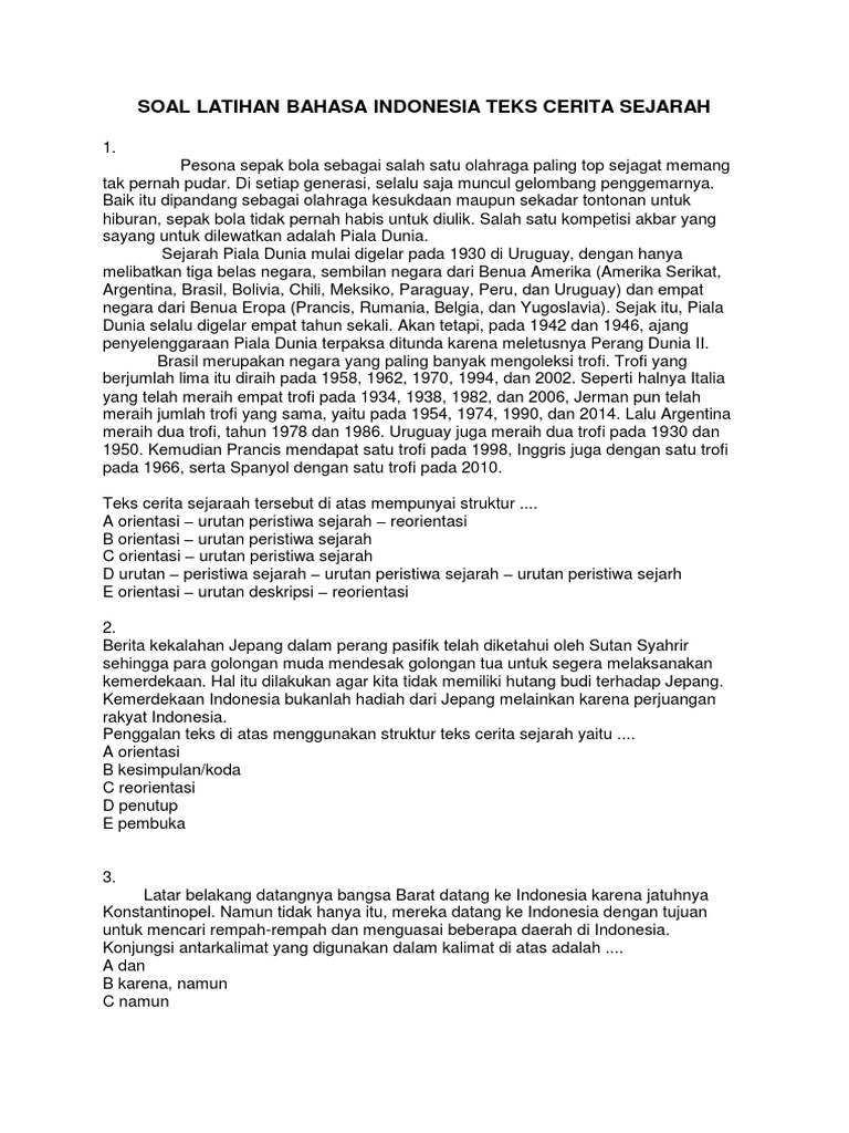 Soal Latihan Bahasa Indonesia Teks Cerita Sejarah Siswa