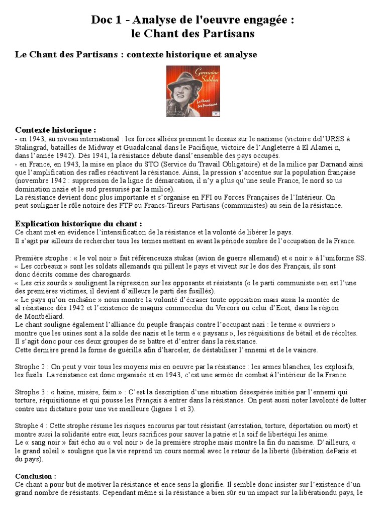 Le Chant Des Partisans Paroles à Imprimer