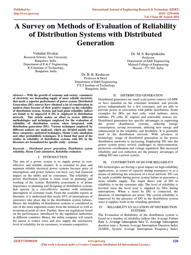 Evaluating Reliability in DG Systems | PDF | Distributed Generation ...