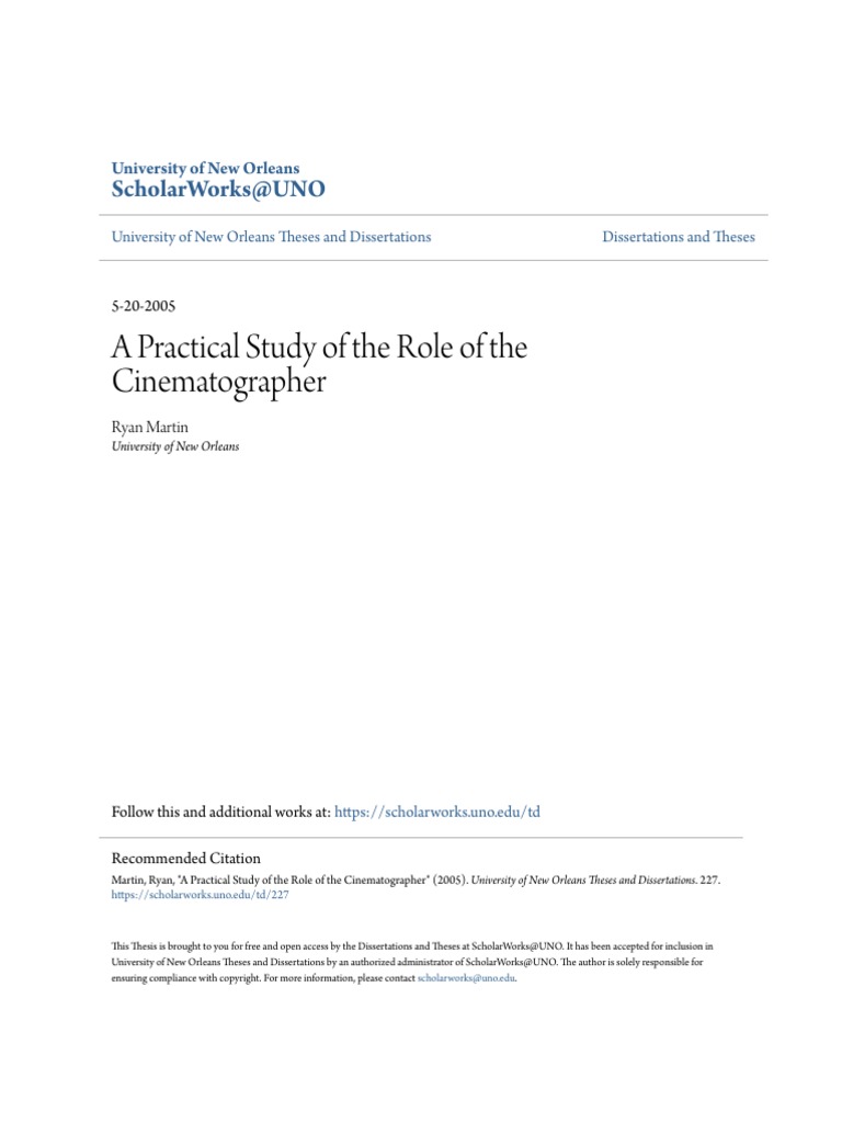 A Practical Study of The Role of The Cinematographer | PDF | Thesis ...