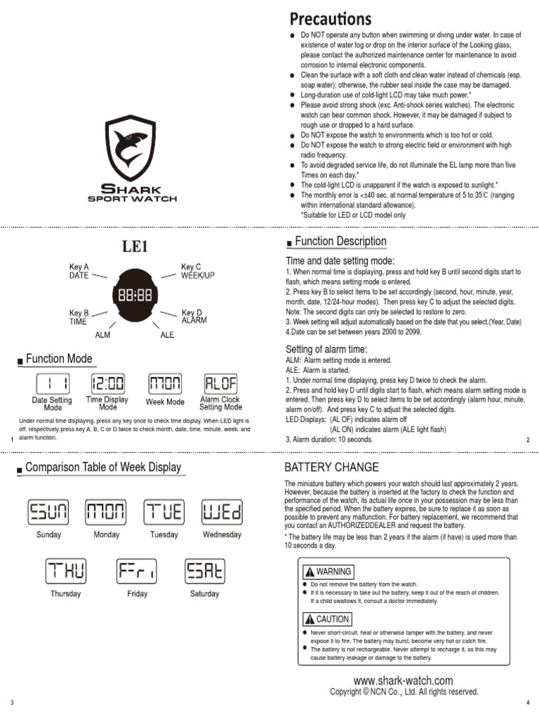 Shark Sport Watch Manual | PDF | Chemistry | Applied And