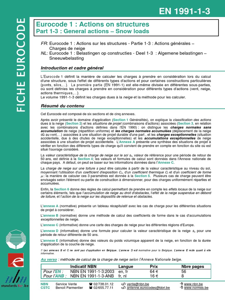 Eurocode 1 Charges de neige sur structures PDF Neige La nature — free download