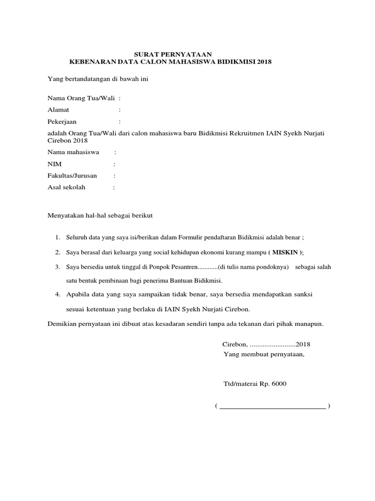 Surat Pernyataan Kebenaran Data Docx