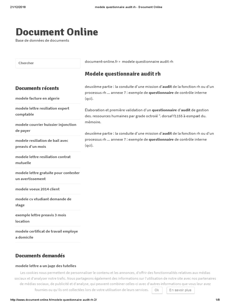 Lettre Au Juge Des Tutelles Modèle Gratuit Modele Questionnaire Audit RH | PDF | Gestion des ressources humaines |  Audit