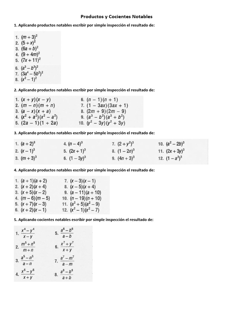 Taller de Expresiones Algebraicas 5.1 | PDF