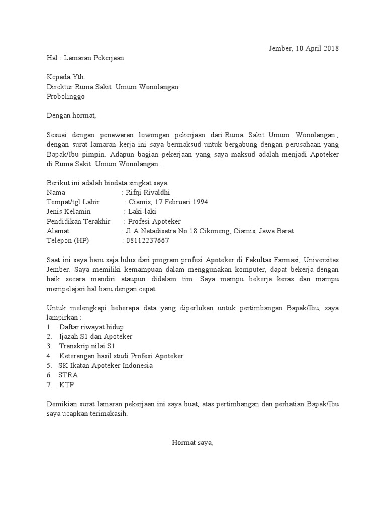 Download 74+ Contoh Surat Lamaran Kerja Farmasi Gratis