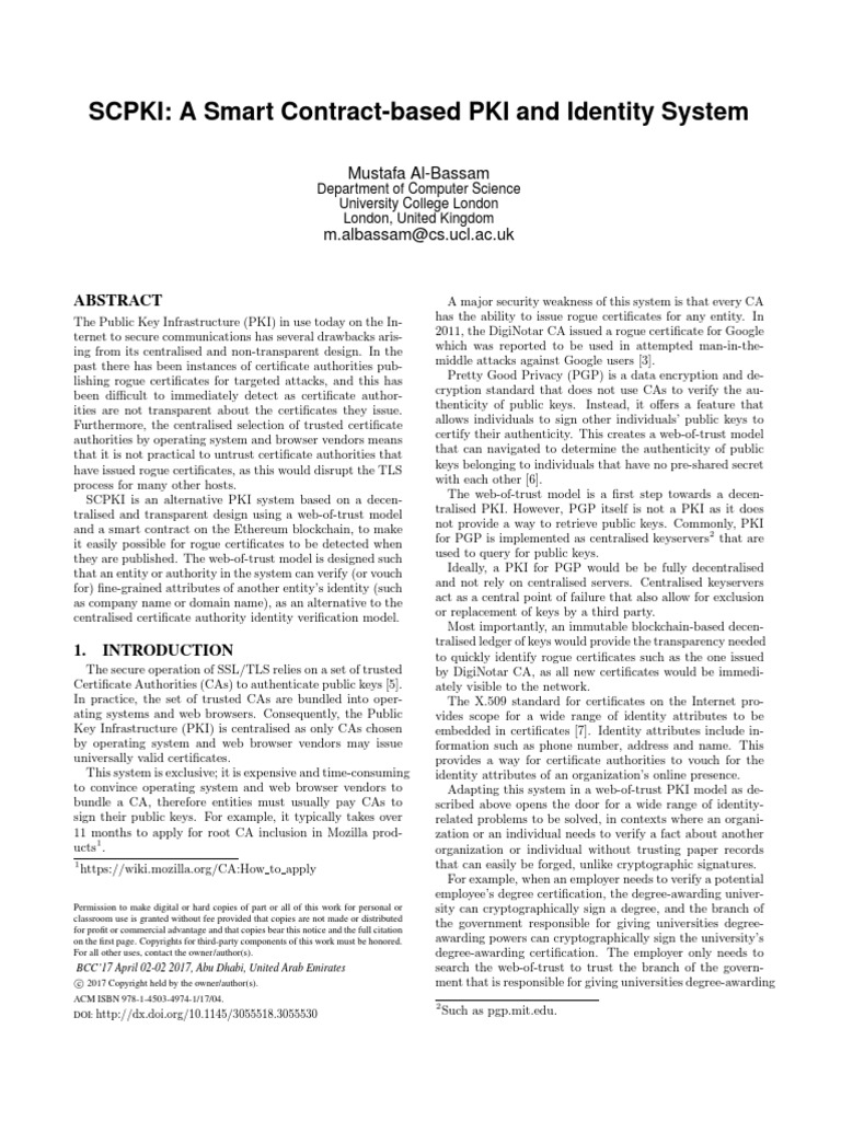 SCPKI: A Smart Contract-Based PKI and Identity System: Mustafa Al ...