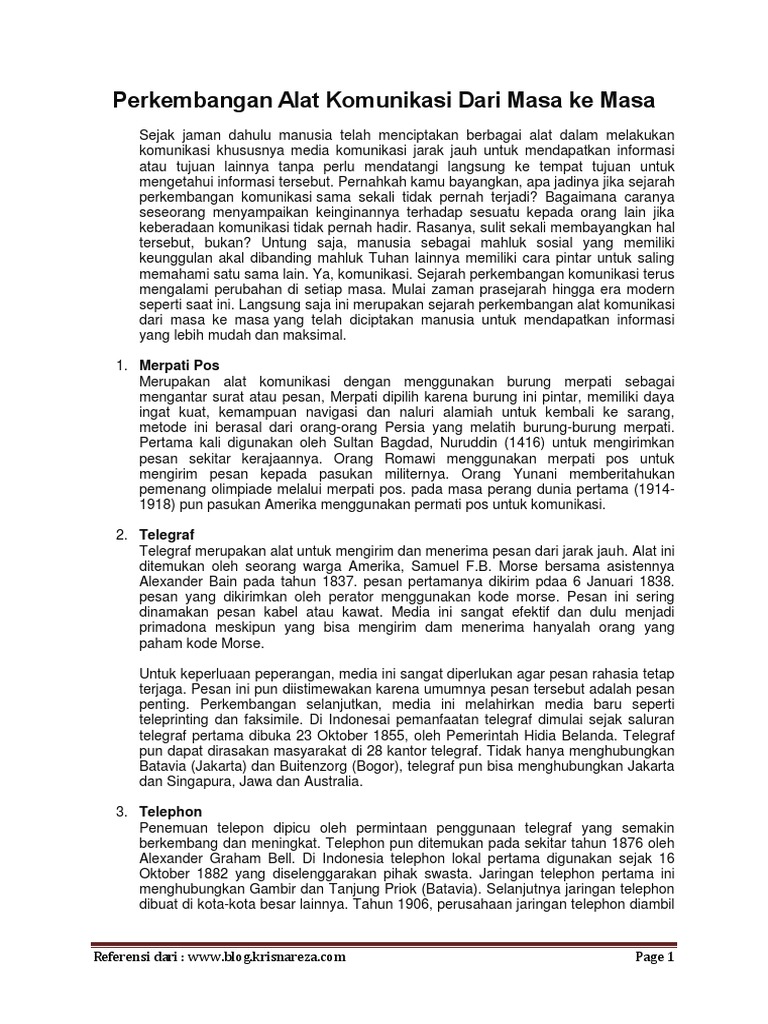 Perkembangan Alat Komunikasi Dari Masa Ke Masa Pdf
