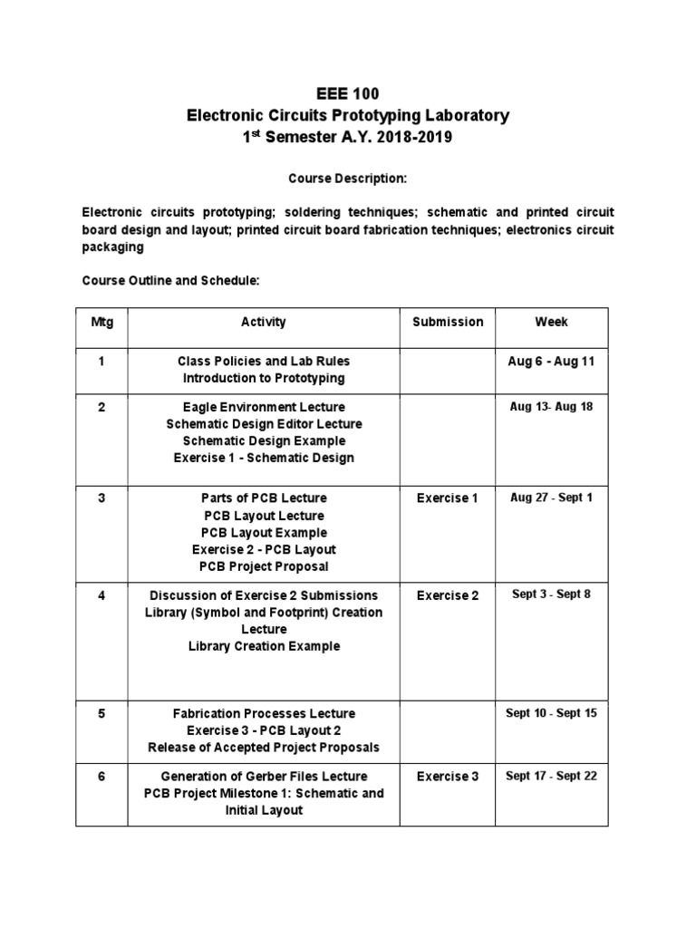 EEE 100 1s1819 Class Syllabus Download Free PDF Printed Circuit