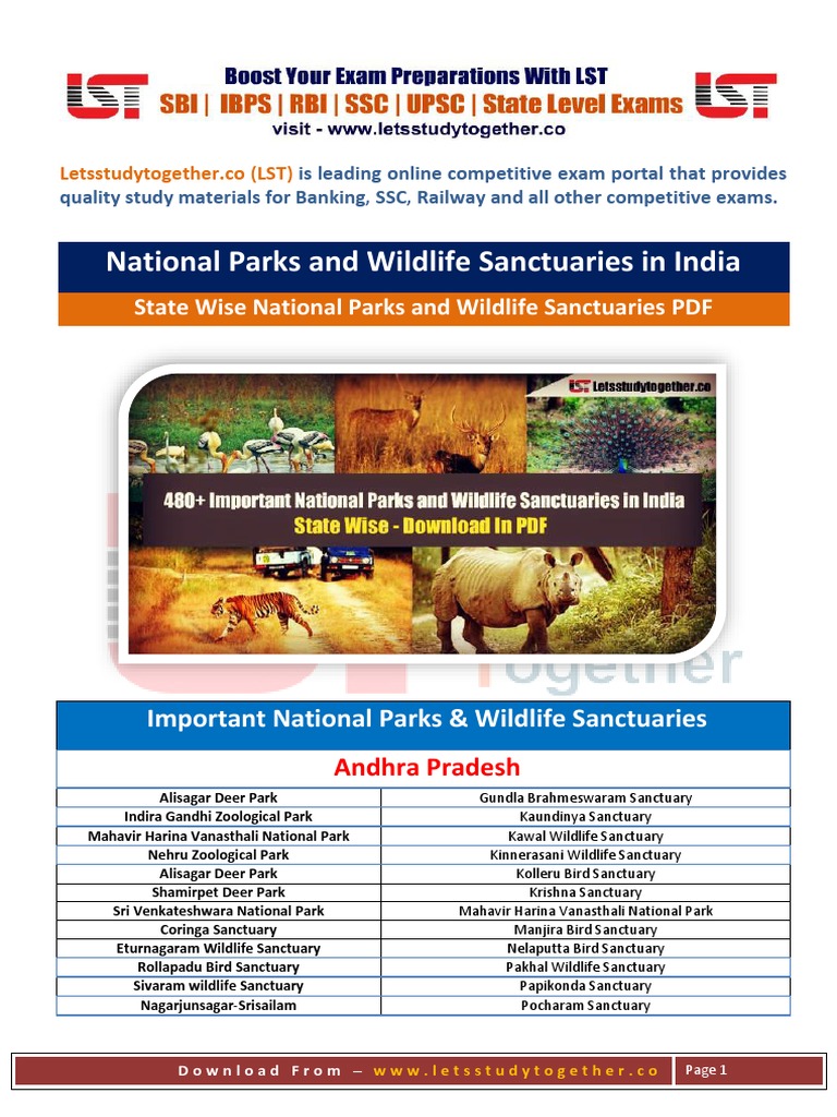 National Parks and Sanctuaries in India | PDF | Home & Garden | Science ...