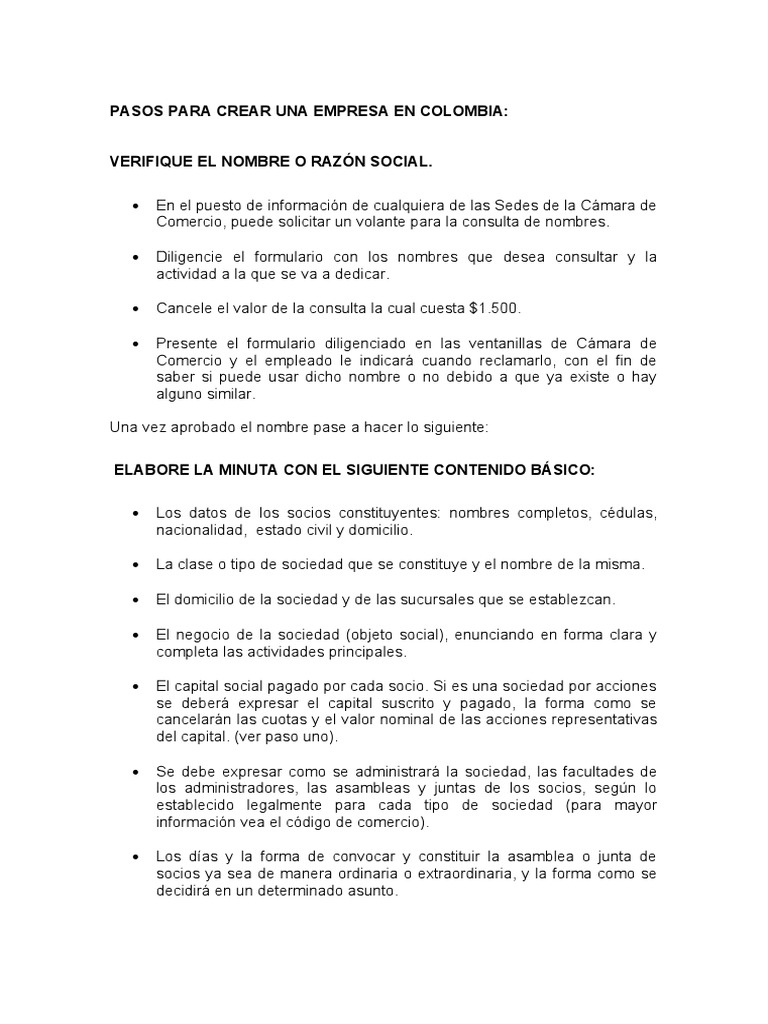 Pasos para Crear Una Empresa en Colombia | PDF | Sociedad de ...