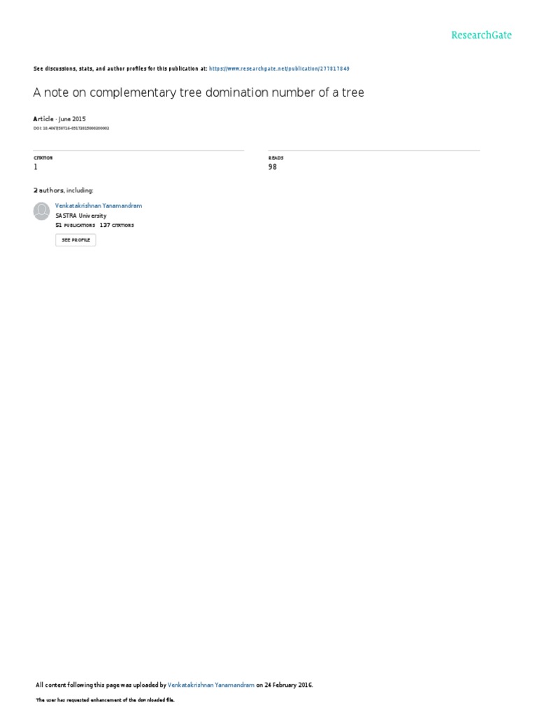 Complementary Tree Domination Number | PDF | Vertex (Graph Theory ...