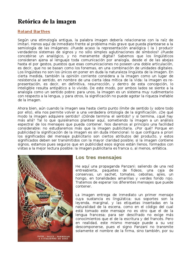 Barthes Retórica de la imagen Connotación Imagen