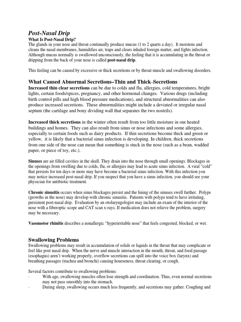 Post Nasal Drip PDF Human Nose Gastroesophageal Reflux Disease