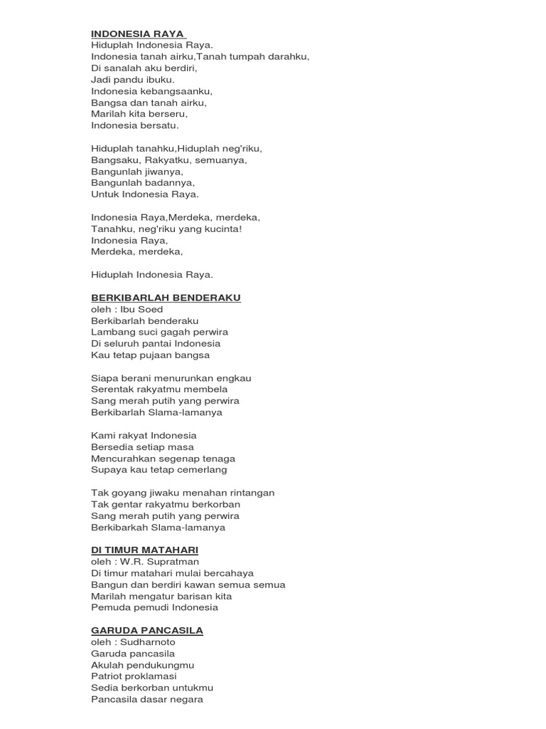 Lirik Lagu Nasional Indonesia Raya Docx