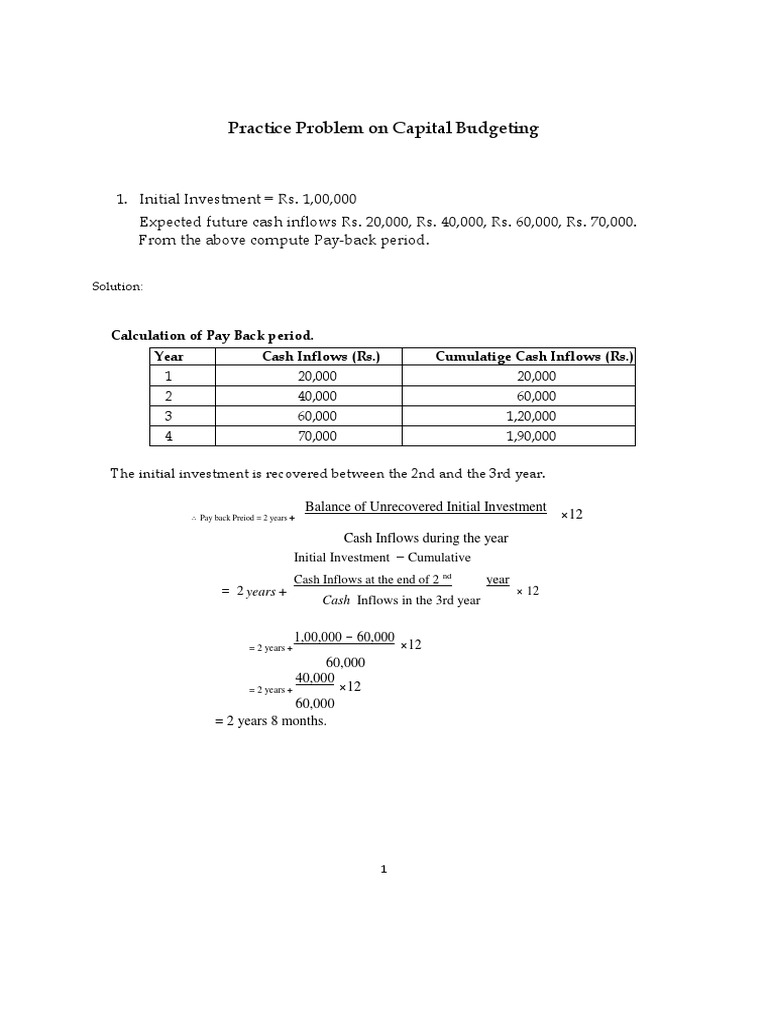 Practice Problem On Capital Budgeting Pdf Net Present Value