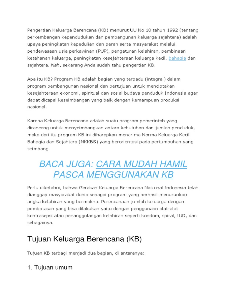 Tujuan dan Manfaat Keluarga Berencana | PDF