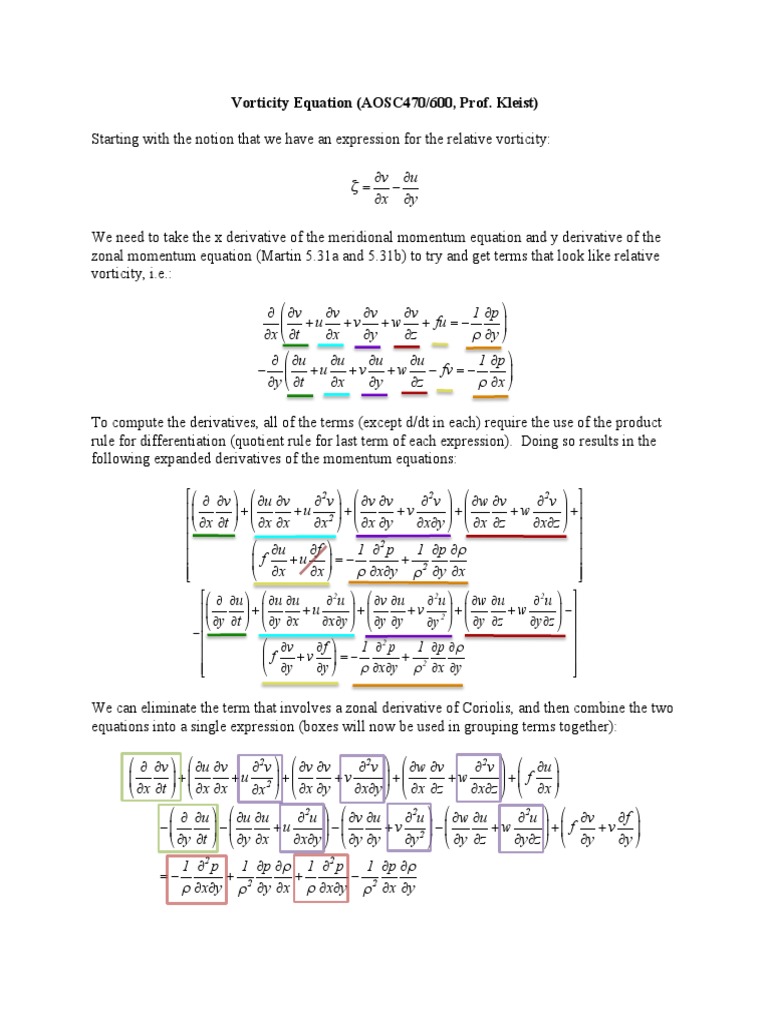 Vorticity Equation Derivation in Meteorology | PDF | Dynamics ...