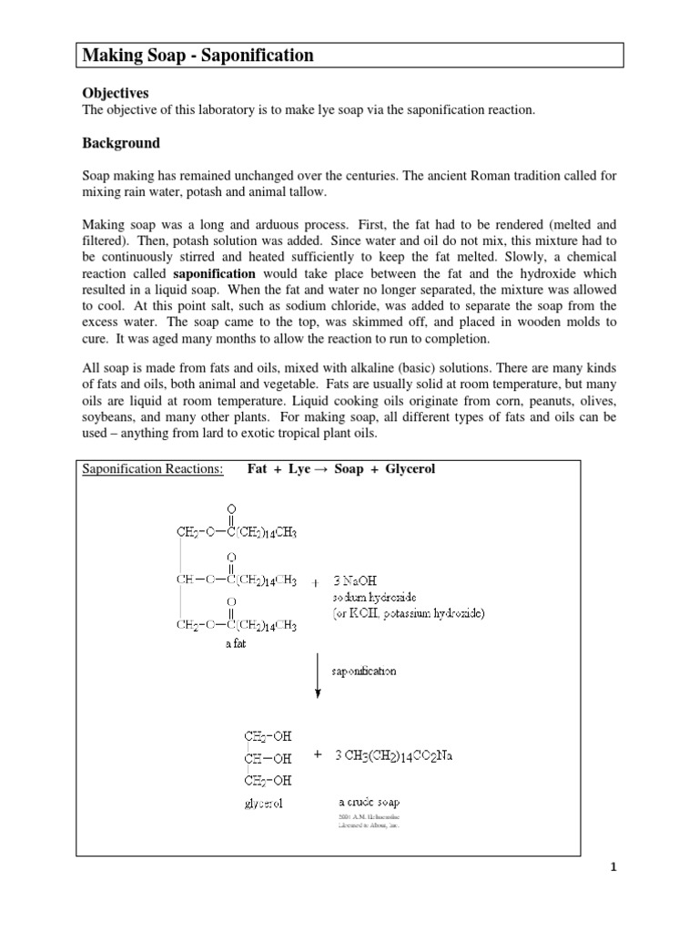 Making Soap Saponification Objectives PDF Soap Sodium Hydroxide