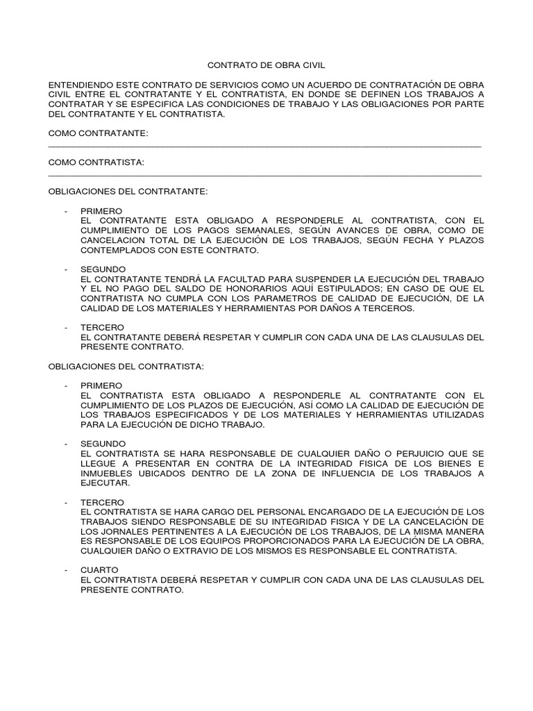 Contrato de Obra Civil | PDF | Finanzas y dinero