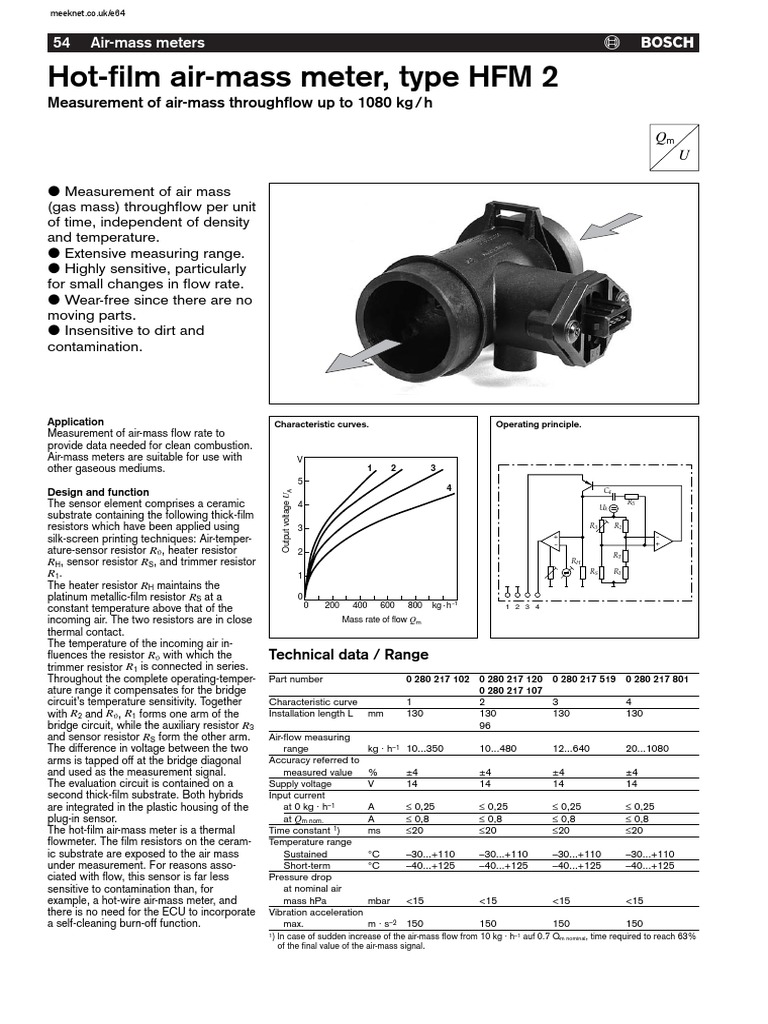 Bosch Maf Sensor System Datasheet PDF Electrical Connector Resistor