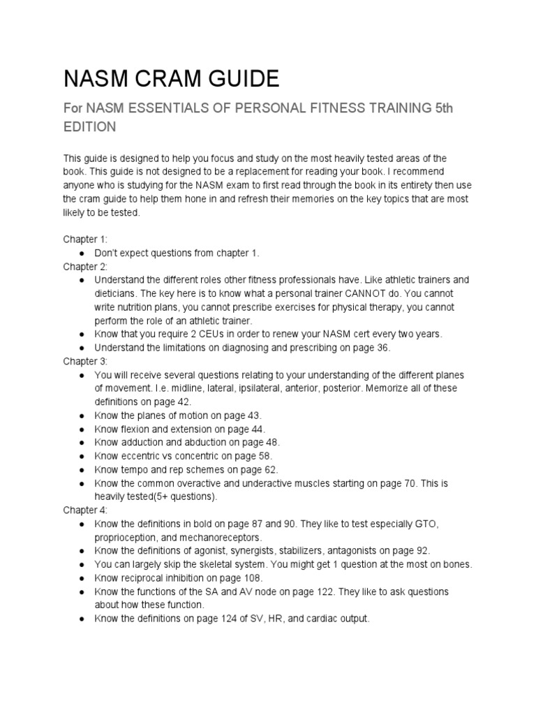 NASM Cram Study Guide To Focus On | PDF | Anatomical Terms Of Motion ...
