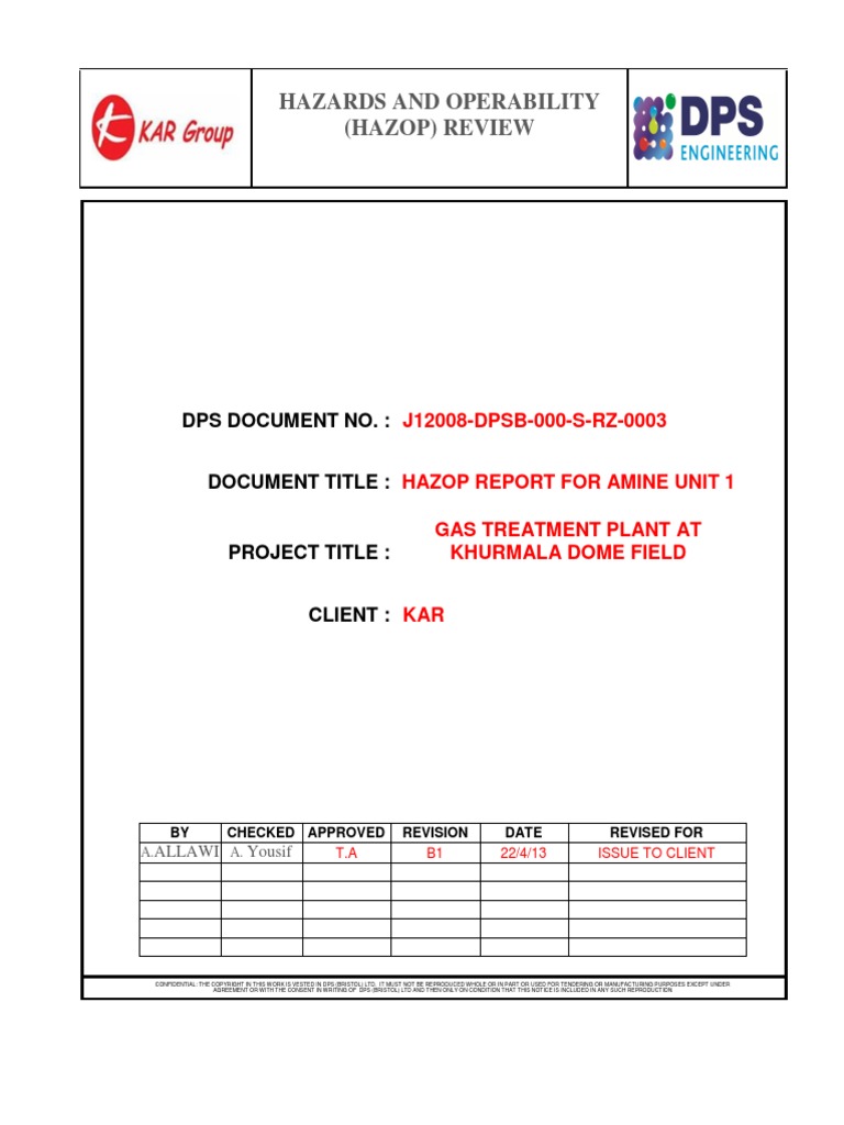 Hazards and Operability (Hazop) Review: Dps Document No. | PDF | Safety ...