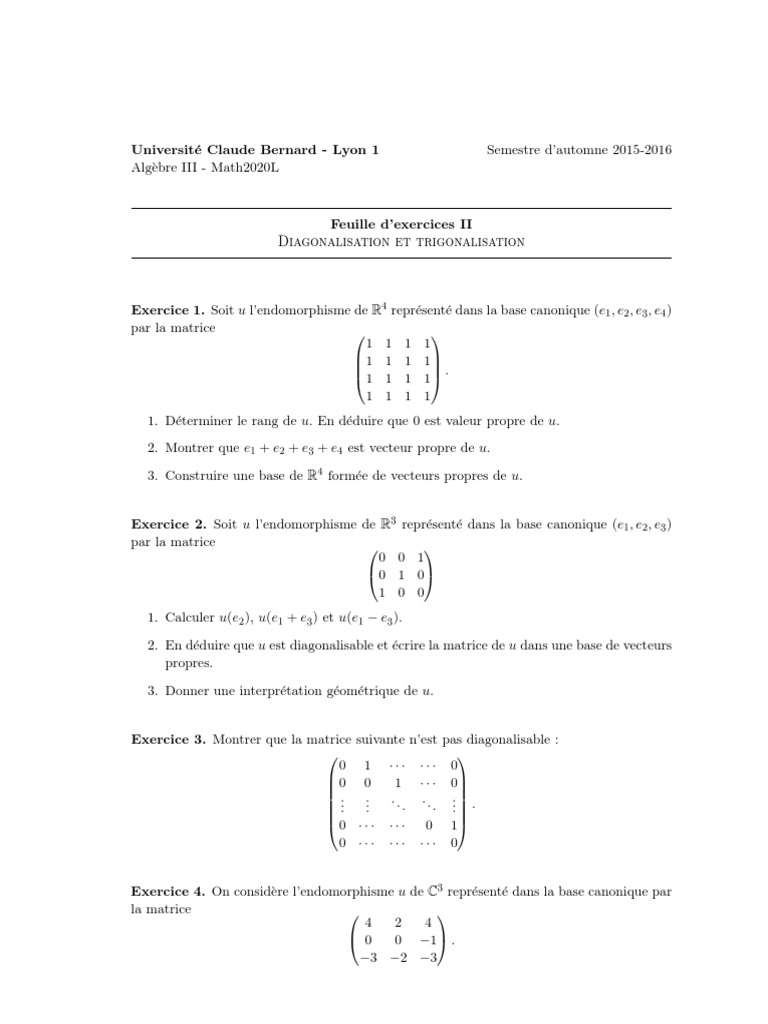 Bases canoniques et diagonalisation en algèbre | PDF | Valeur propre ...