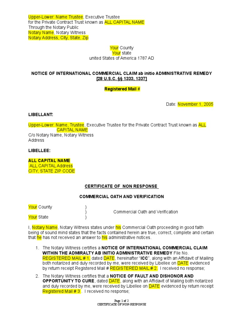 Notary Certificate of Non-Response | PDF | Notary Public | Affidavit