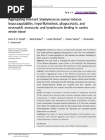 Aggregating resistant Staphylococcus aureus induces hypocoagulability, hyperfibrinolysis, phagocytosis, and neutrophil, monocyte, and lymphocyte binding in canine whole blood