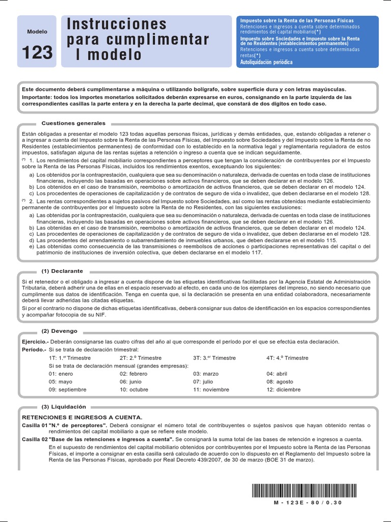 Instrucciones para el Modelo 123 | PDF | Impuestos | Impuesto sobre la ...