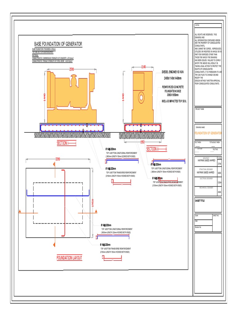 Base Foundation of Generator SECTION I I SECTION II II PDF