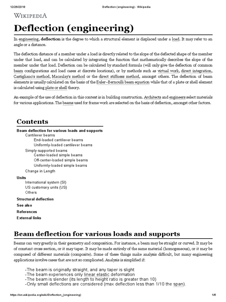 Deflection (Engineering) - Wikipedia | Beam (Structure) | Civil Engineering