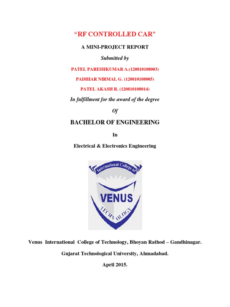 RF Controlled Car Mini-Project Report | PDF | Transmitter | Radio