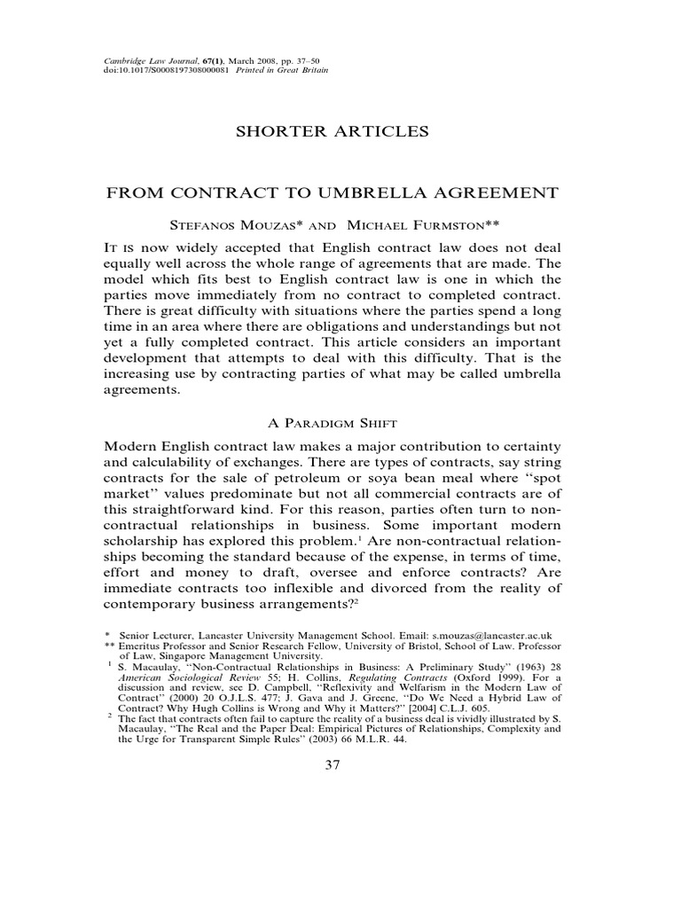 (Importante) From Contract To Umbrella Agreement Stefanos Mouzas and