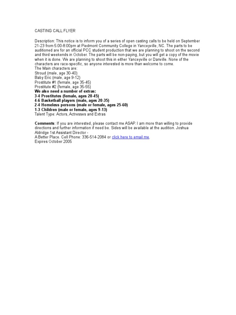 PCC Casting Call: Sept 21-23 | PDF | Sports & Recreation | Mystery ...