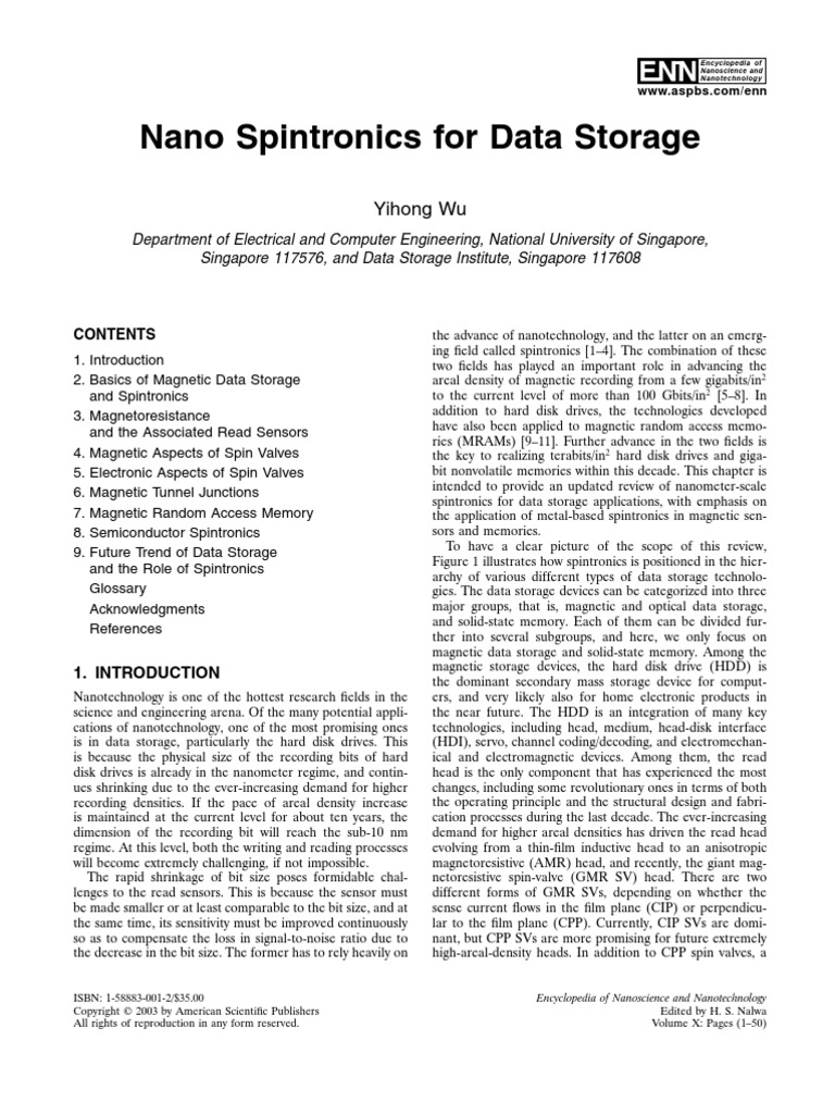Nanospintronics For Data Storage | PDF | Computer Data Storage | Hard ...