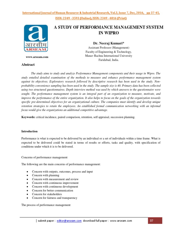 Performance Management in Wipro | PDF | Performance Appraisal | Goal