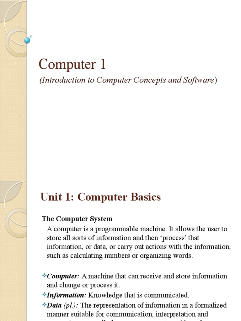 Computer 1: (Introduction To Computer Concepts and Software) | PDF ...