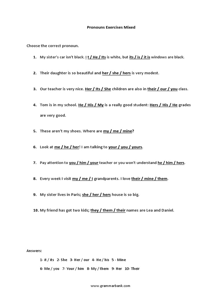 Mixed Pronouns Exercises with Answers | PDF | Wellness