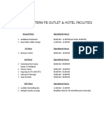 Best Western FB Outlet & Hotel Facilities: Ground Floor Operational Hours