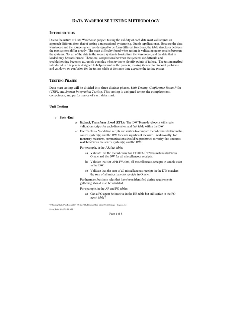 Data Warehouse Testing Strategy Guide | PDF | Computers