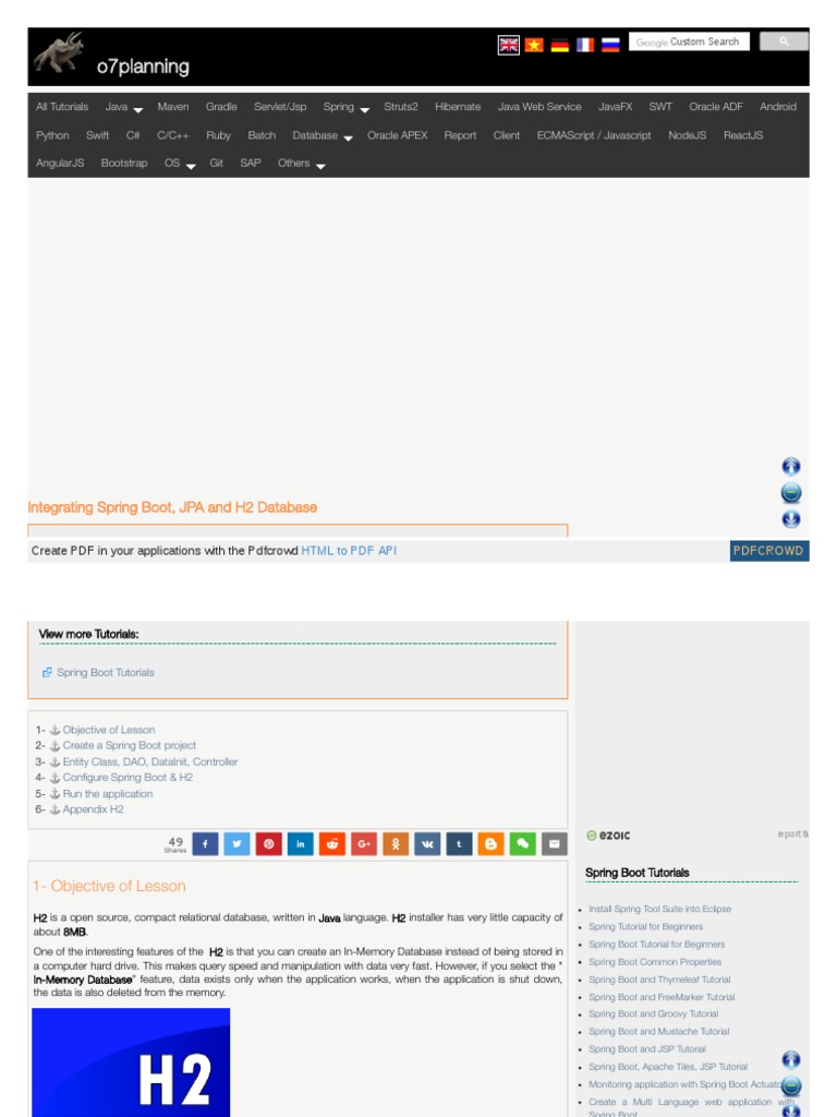 O7planning Org en 11893 Integrating Spring Boot Jpa and h2 D | PDF |  Representational State Transfer | Booting