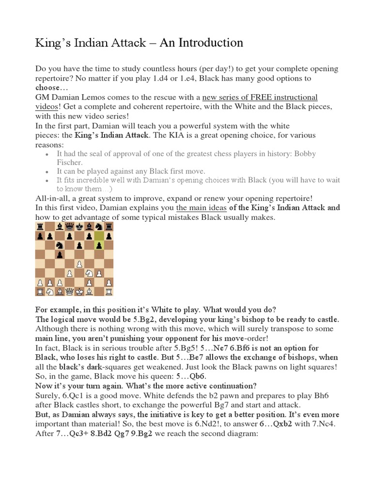 King's Indian Attack - An Introduction: GM Damian Lemos New Series of ...