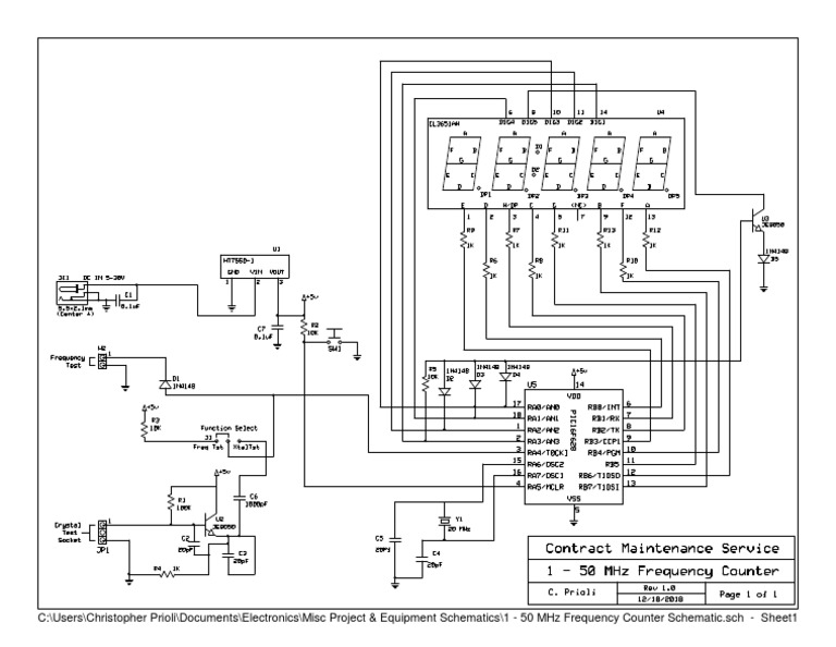 1 - 50 MHZ Frequency Counter Schematic