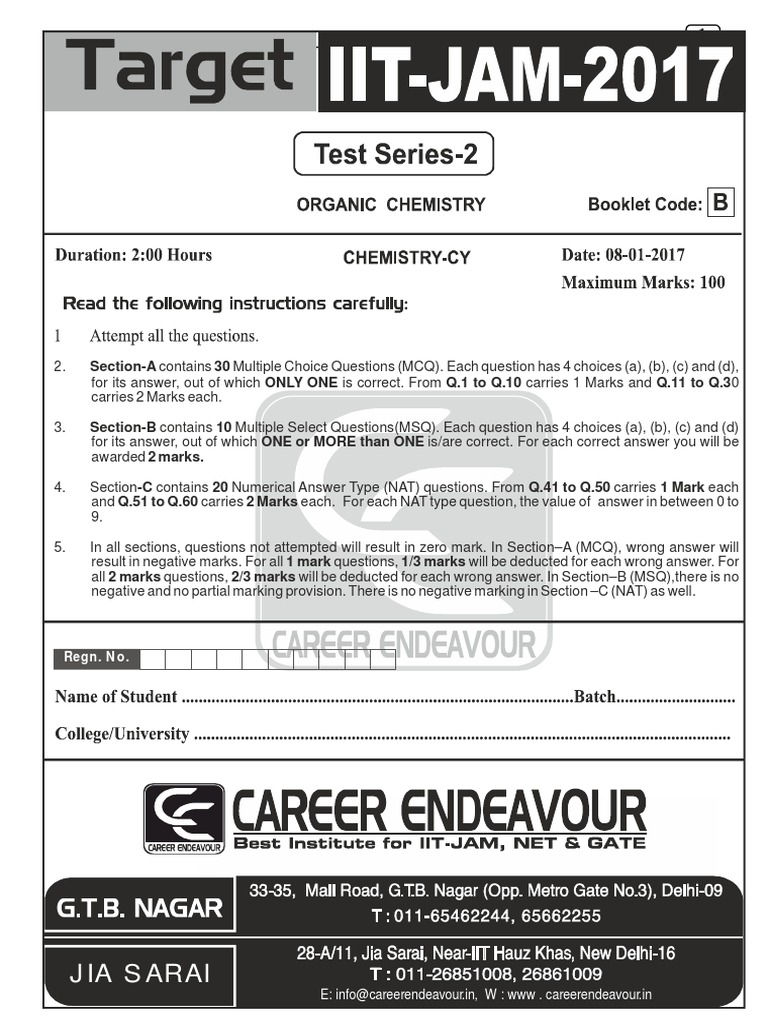 IIT JAM Chemistry Question Paper 2023 | PDF | Organic Chemistry | Chemistry